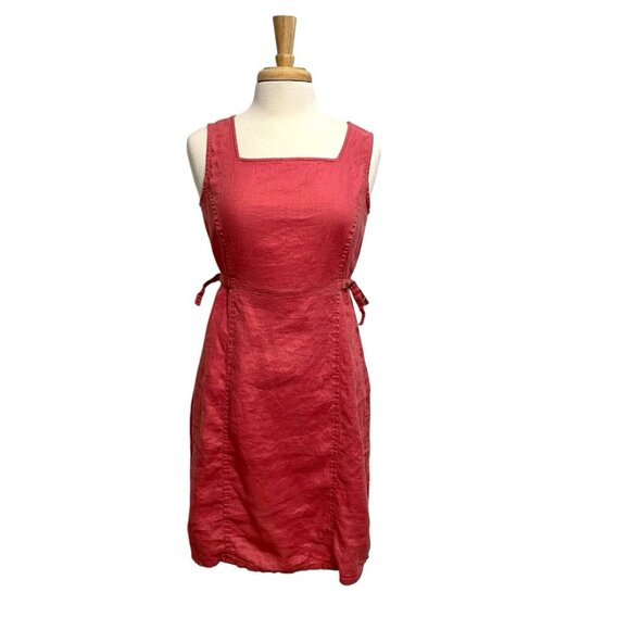 J. Jill 100% Linen A-Line Square Neck Sleeveless Dress Coral Pink size 10 - Picture 1 of 8